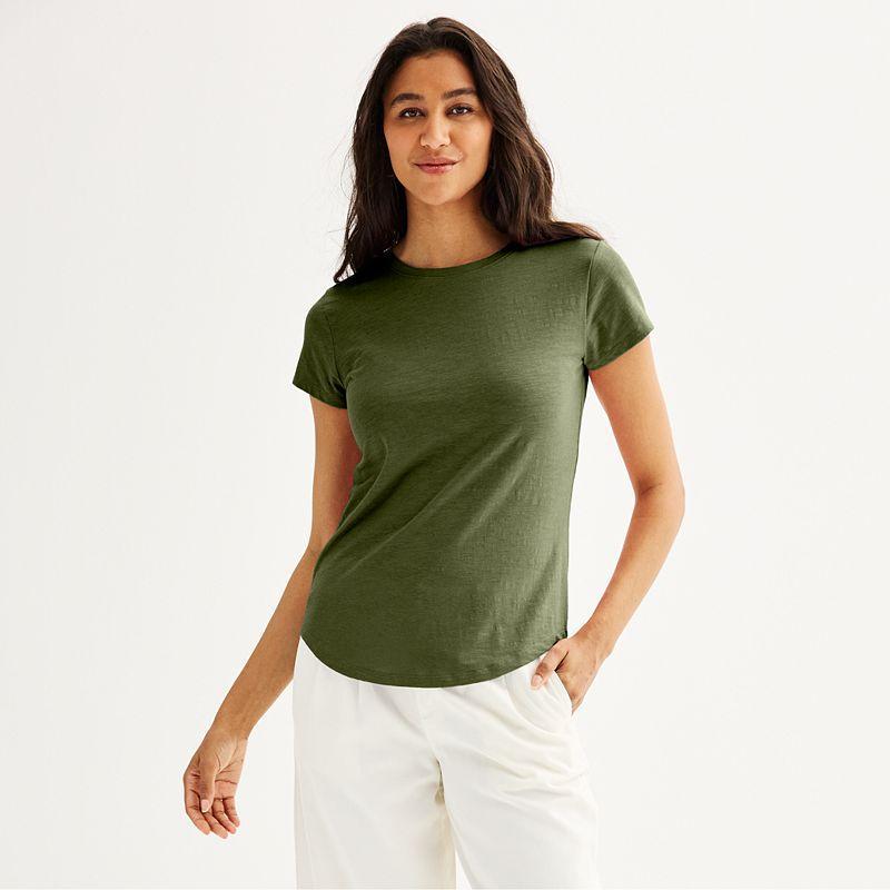 Womens Sonoma Goods For Life Short-Sleeve Crew Tee Olive Black Product Image