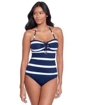 Lauren Ralph Lauren Womens Striped Halter-Neck Lace-Up Tankini Product Image