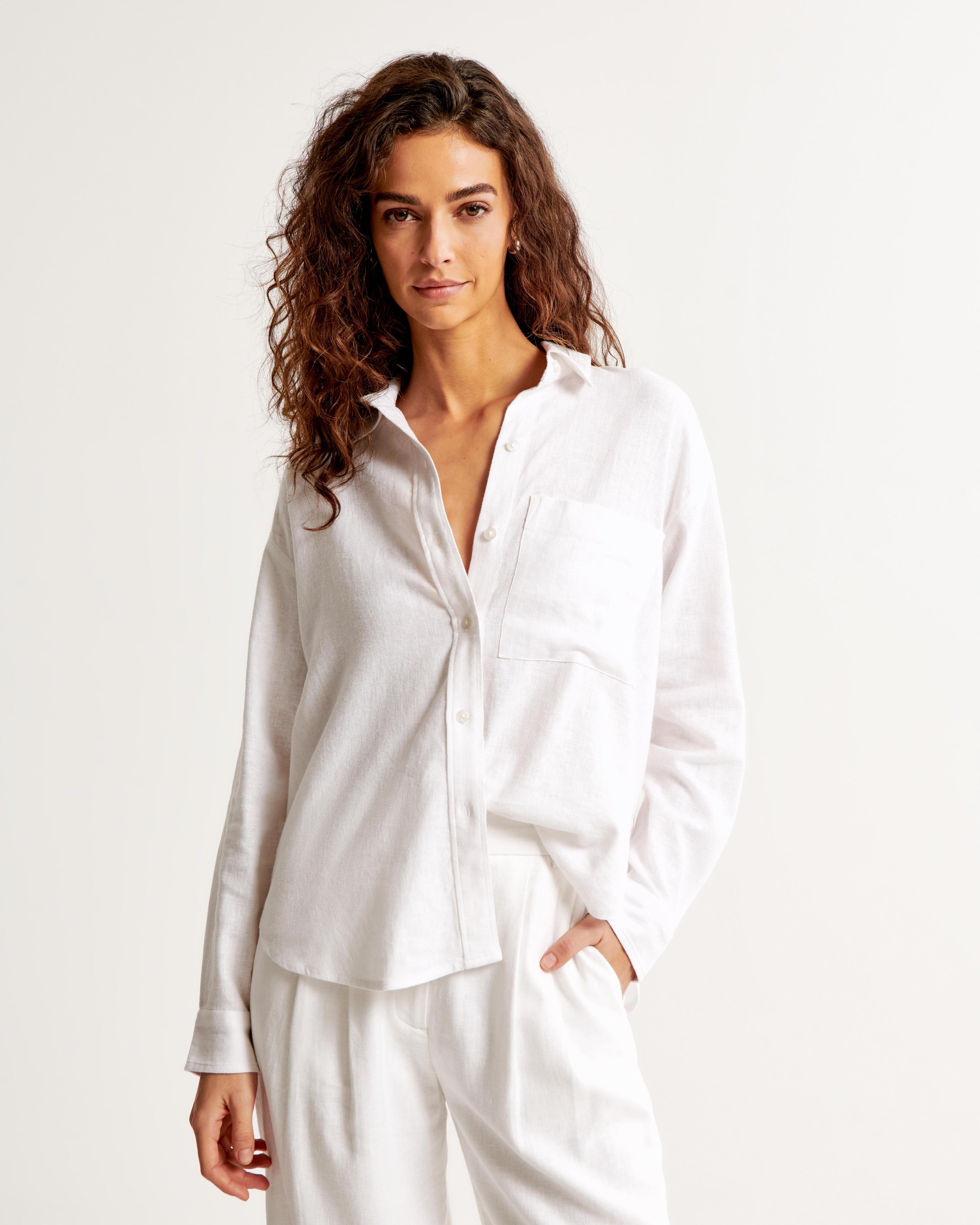 Oversized Linen-Blend Step Hem Shirt Product Image