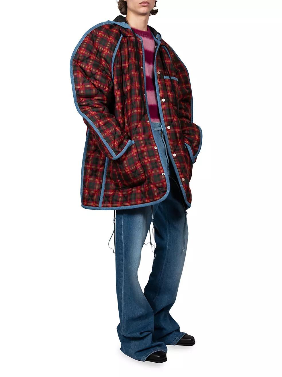 Plaid Hooded Oversized Shirt Product Image