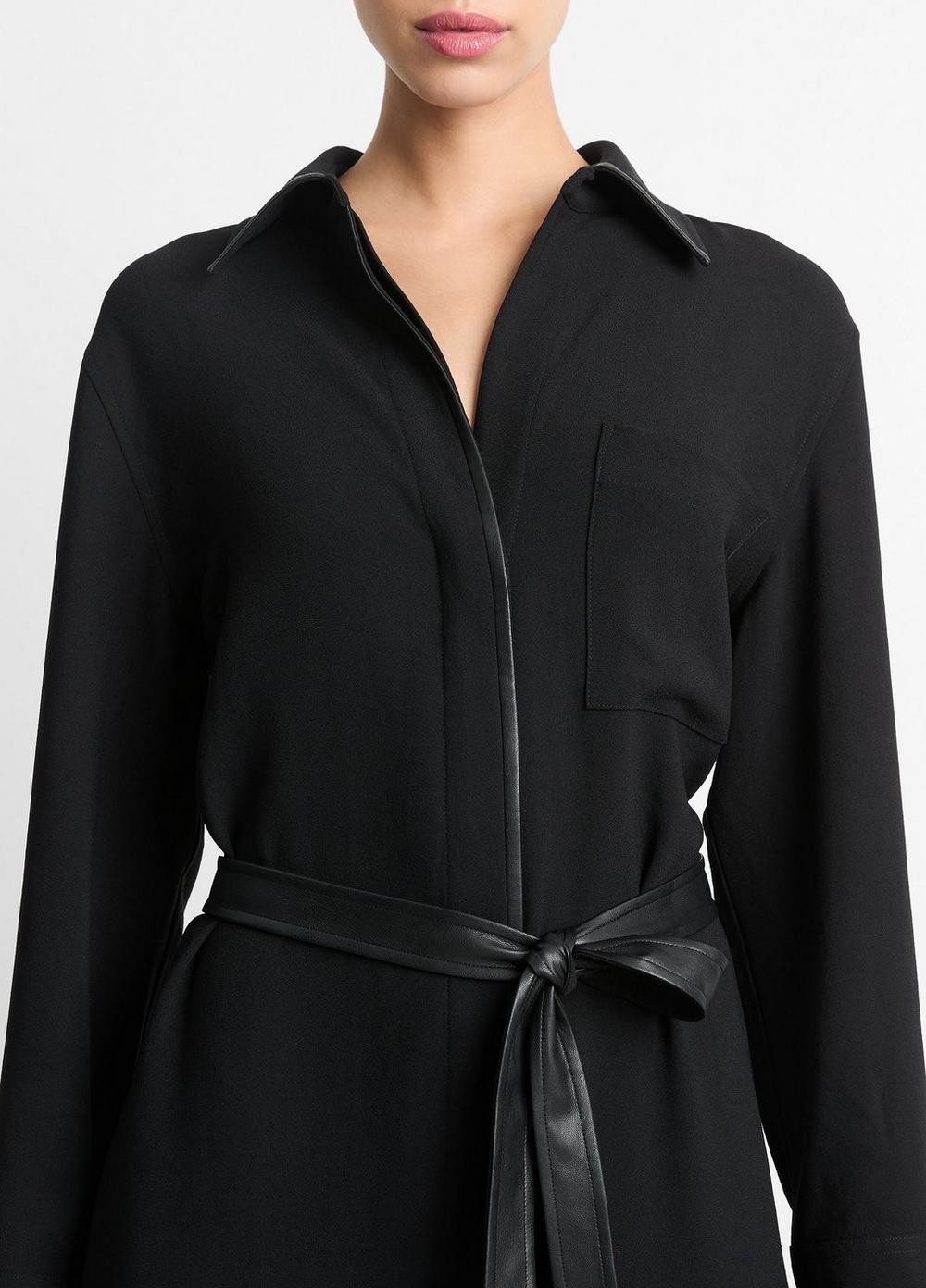 Faux Leather-Trim Shirt Dress Product Image