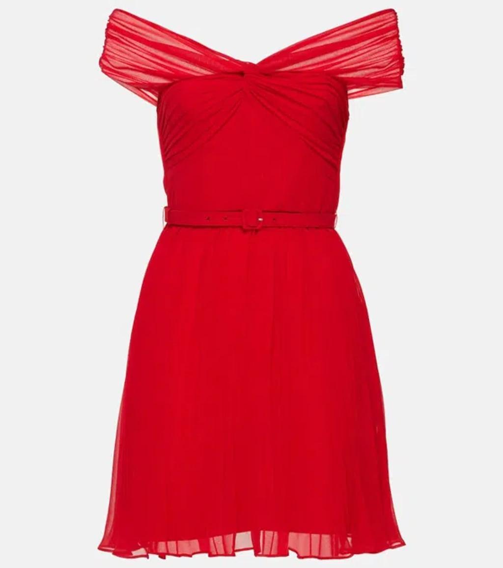 Off Shoulder Chiffon Mini Dress In Red product image