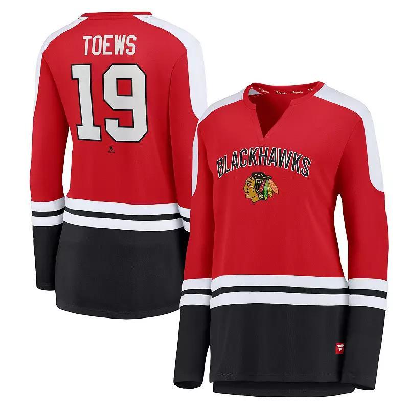 Womens Fanatics Jonathan Toews Red and Black Chicago Blackhawks Power Player Long Sleeve Notch Neck T-shirt - Red Product Image