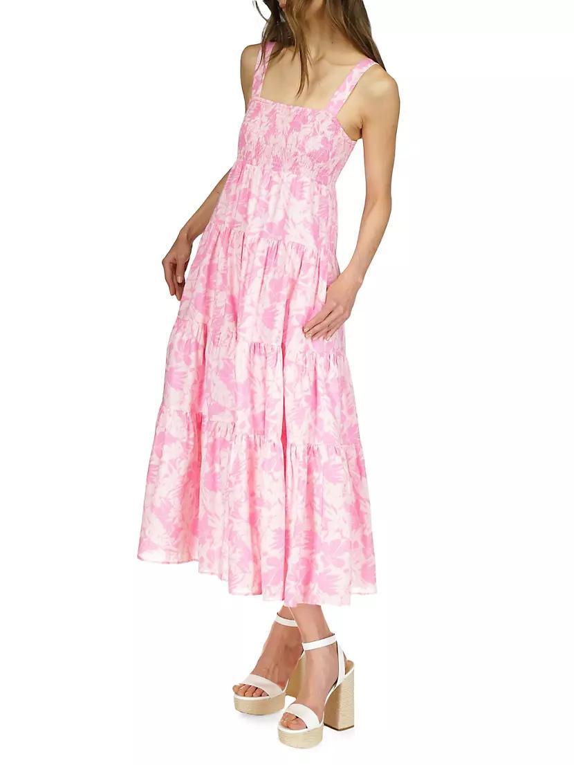 Palm Tiered Smock Midi-Dress Product Image