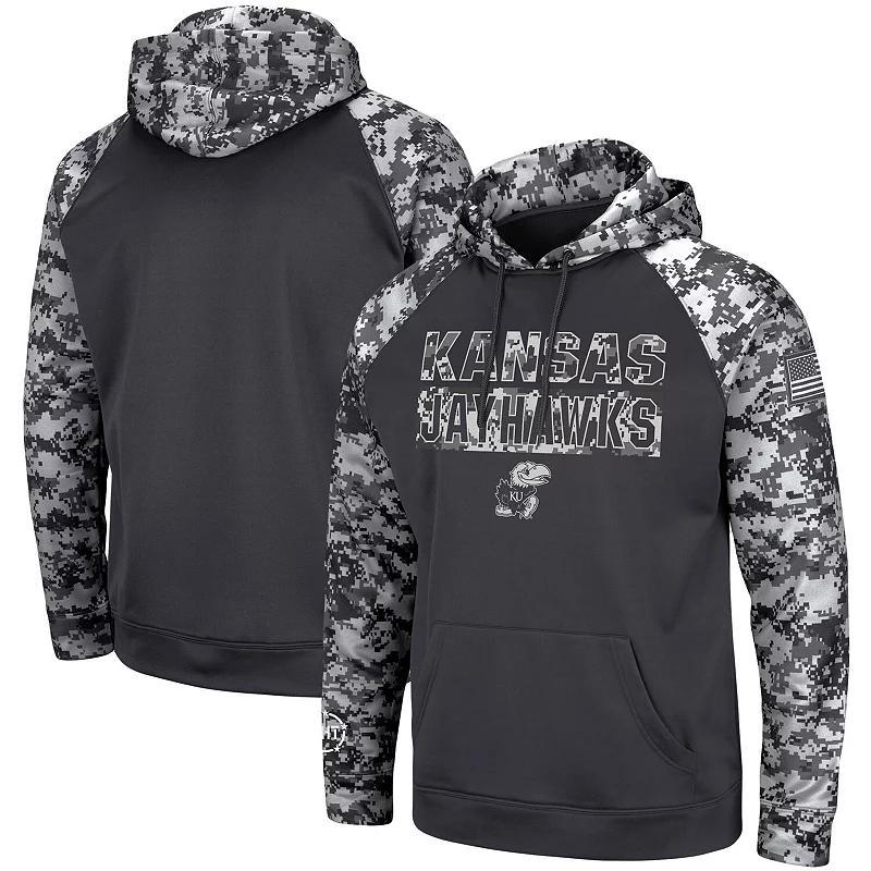 Mens Colosseum Charcoal Kansas Jayhawks OHT Military Appreciation Digital Camo Pullover Hoodie Product Image