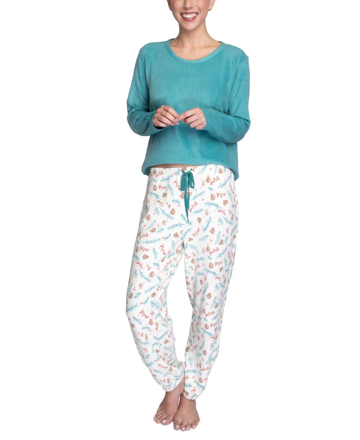 Hanes Womens Plus Size 2-Pc. Stretch Fleece Pajamas Set - Blu Product Image