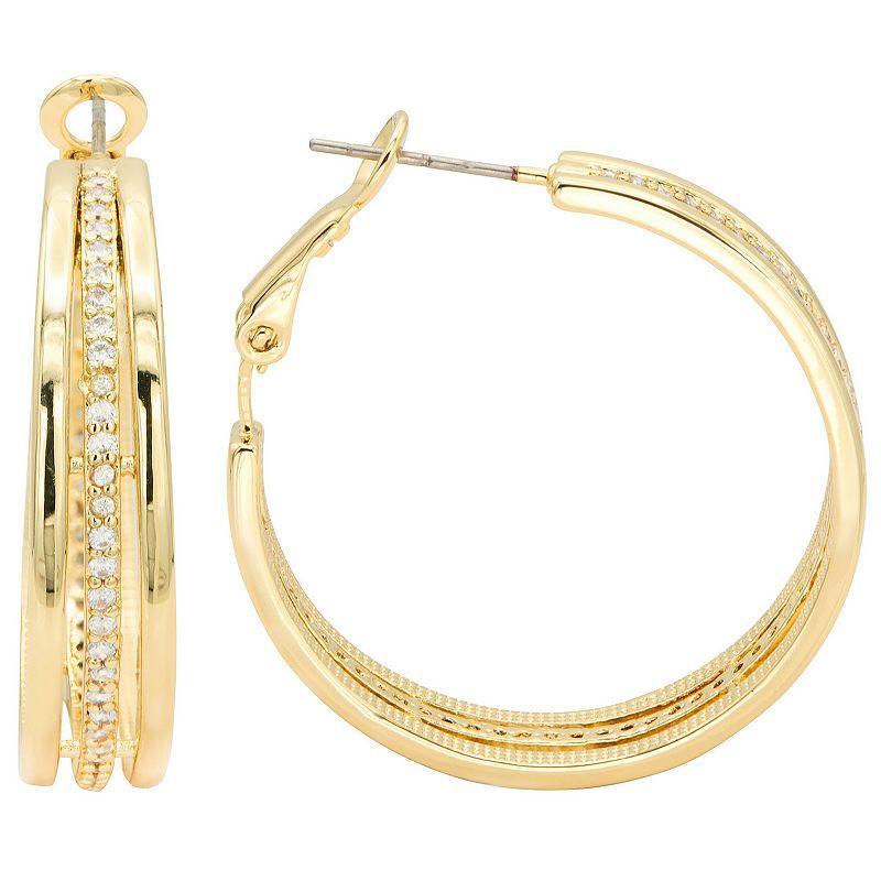 City Luxe Gold Tone Cubic Zirconia Triple-Row Hoop Earrings, Womens, Gold Tone Clear Product Image