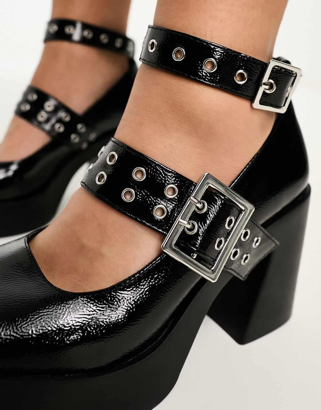 ASOS DESIGN Wide Fit Proof hardware detail mary jane heeled shoes Product Image