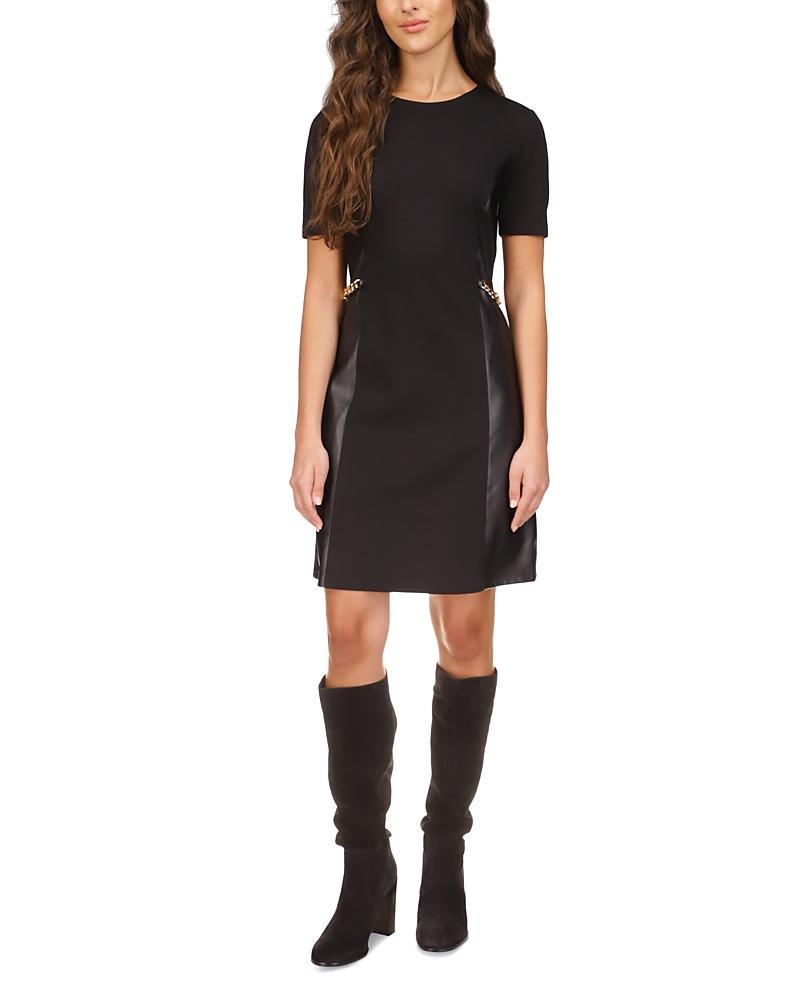 Womens Faux-Leather-Trim Minidress Product Image