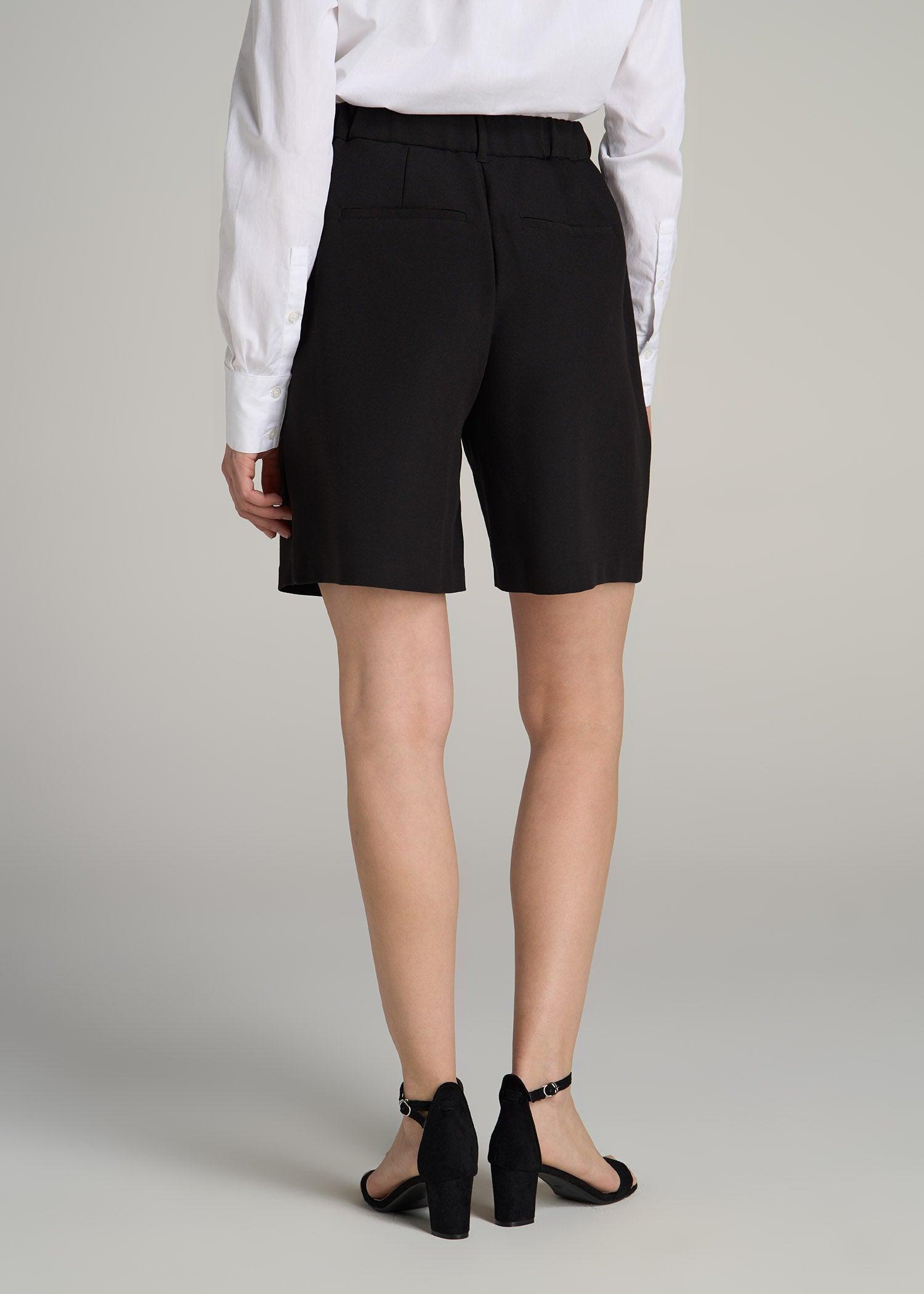 Pleated Tailored Shorts for Tall Women in Black Product Image