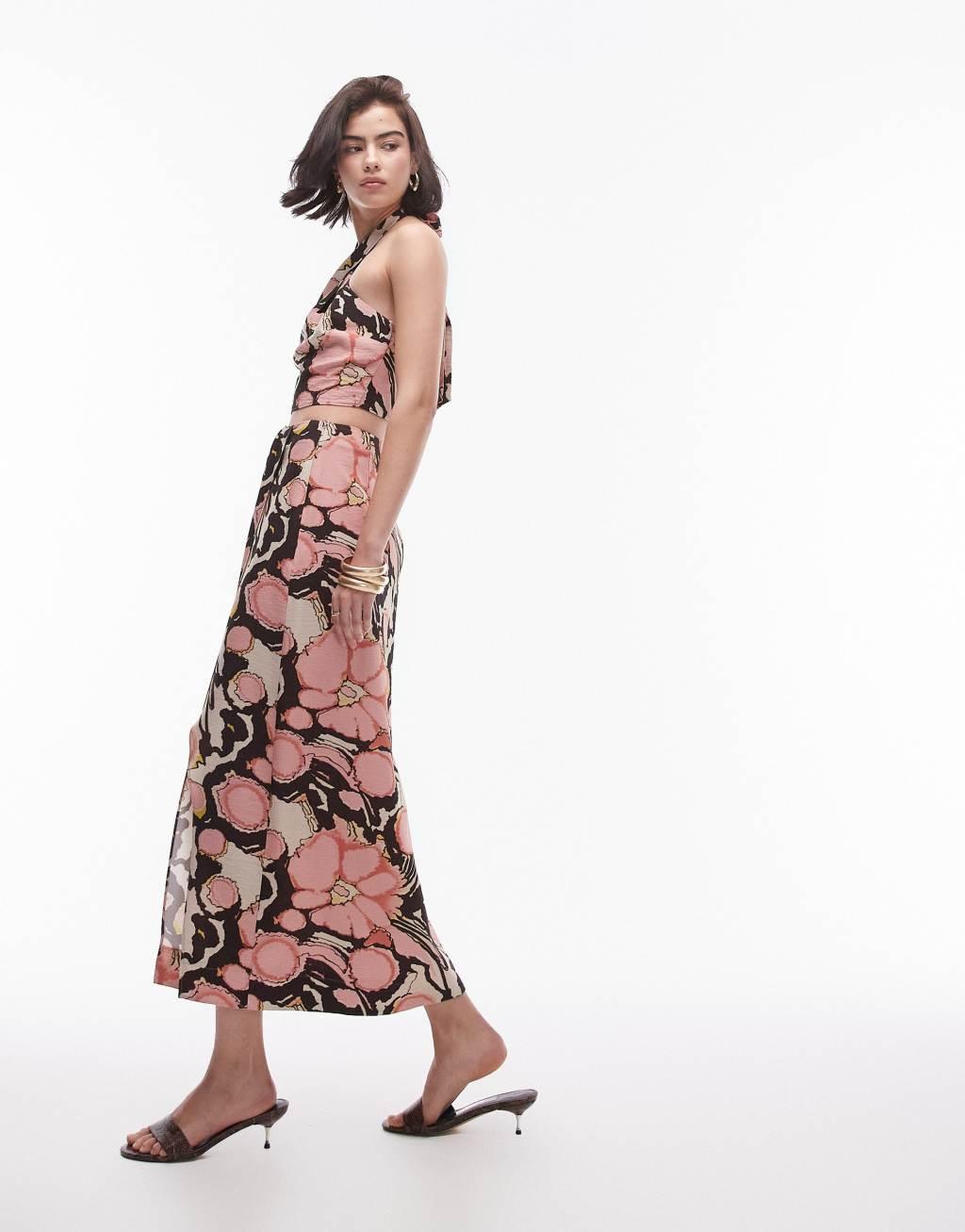 Topshop midi skirt in floral pink paw print - part of a set Product Image