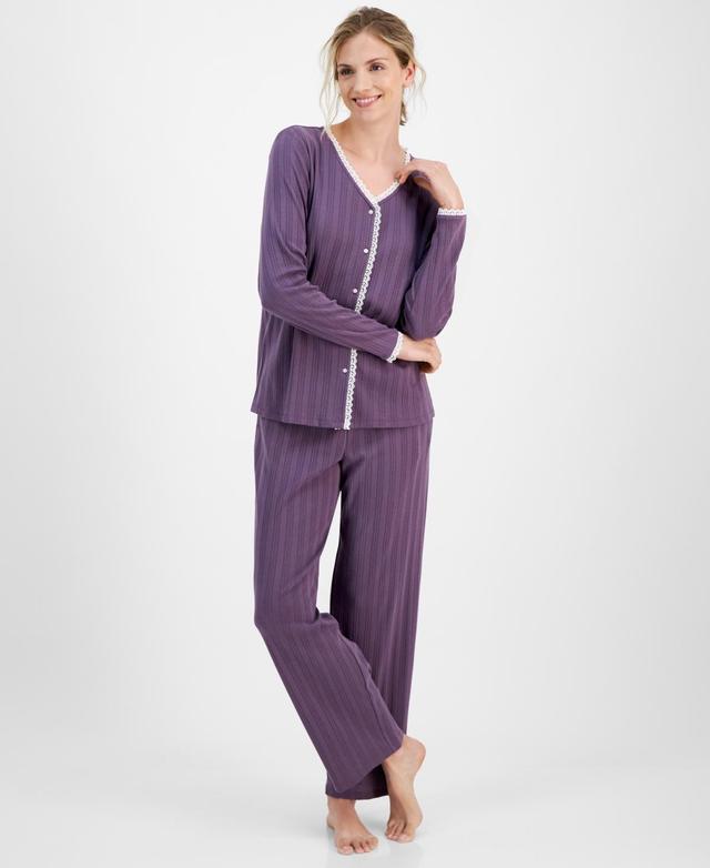 Charter Club Womens 2-Pc. Pointelle Lace-Trim Pajama Set, Created for Macys Product Image