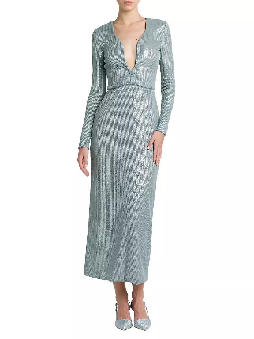 Sequined Long-Sleeve Midi Dress Product Image