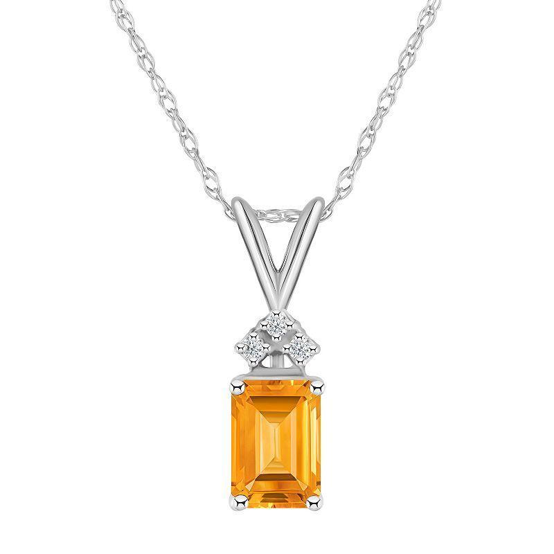 Celebration Gems 14k Gold Emerald Cut Citrine & Diamond Accent Pendant Necklace, Womens Product Image