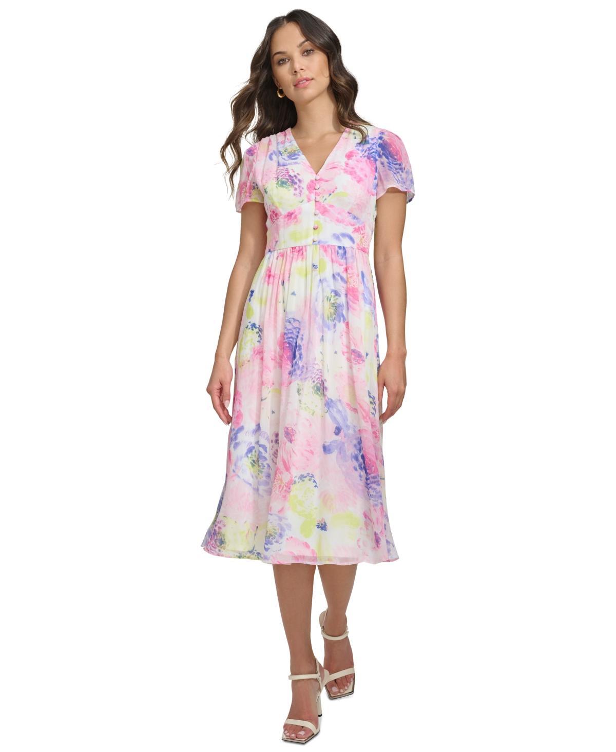 Women's Floral Crinkle Chiffon Midi Dress Product Image