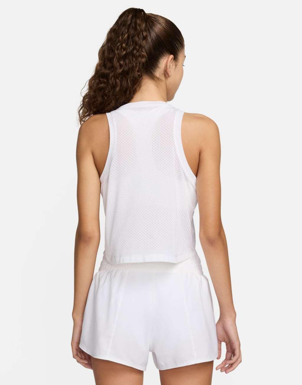 Nike One Training Dri-Fit breath mesh tank top in white Product Image