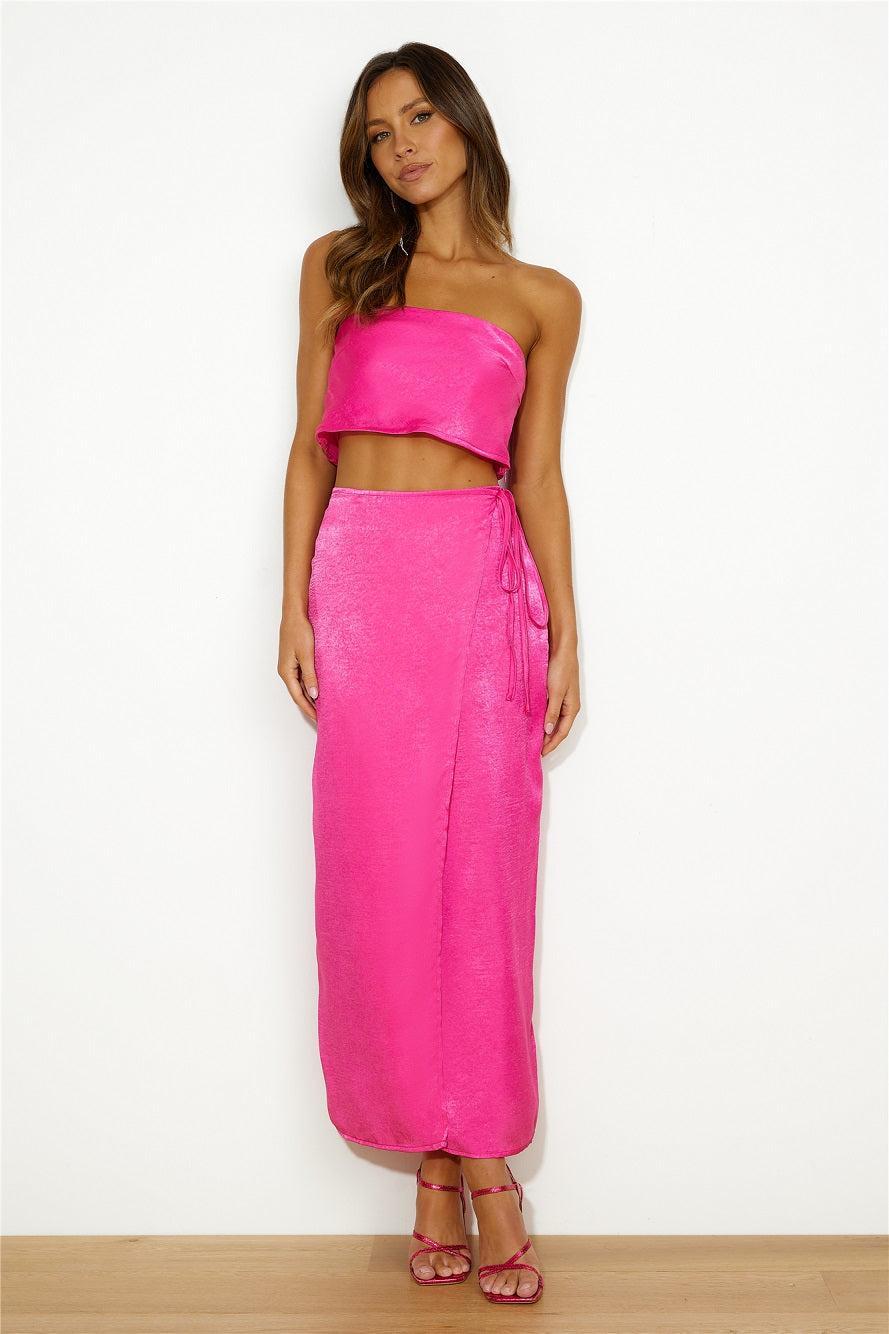 Nights In Silk Satin Maxi Skirt Hot Pink Product Image