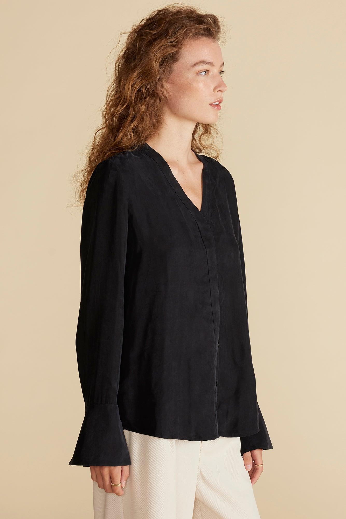 Dree Cupro V Neck Blouse - Black Product Image