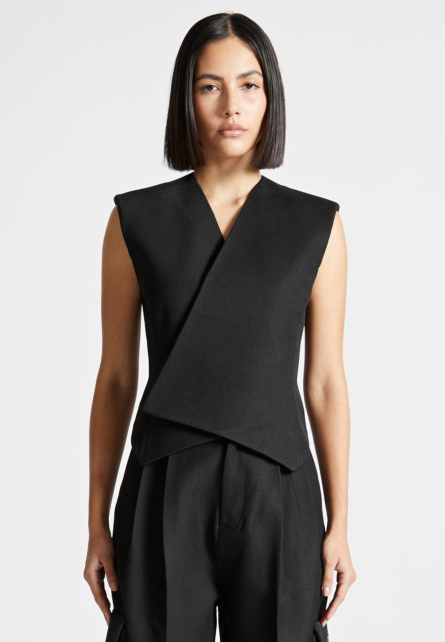 Tailored Wrap Waistcoat - Black / Black / WMN3484-01 Product Image