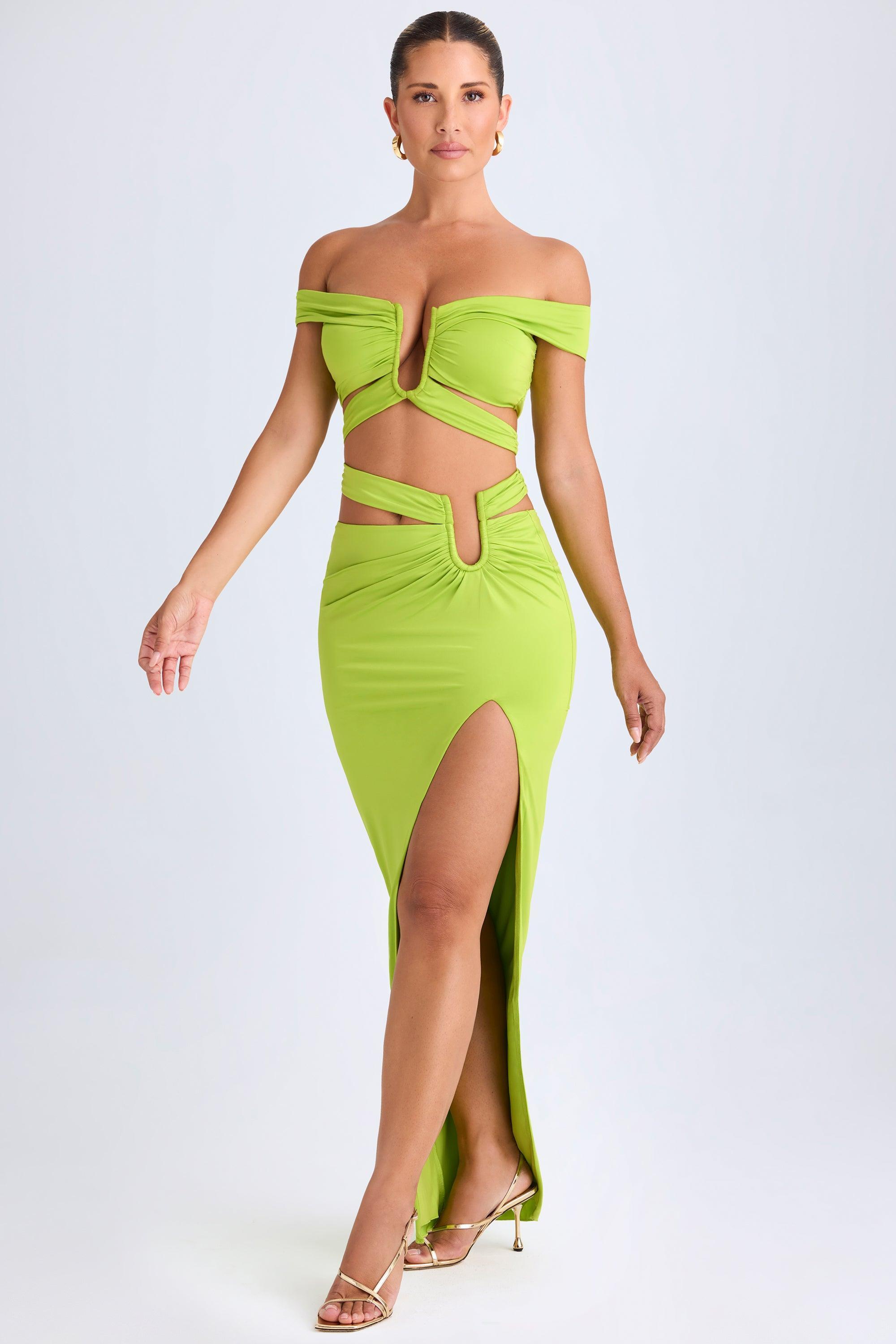 Asymmetric Cut-Out Maxi Skirt in Lime Green Product Image