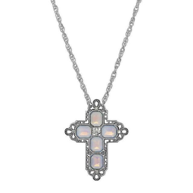 1928 Silver Tone Rectangle Simulated Crystal Cross Chain Necklace, Womens, Green Product Image