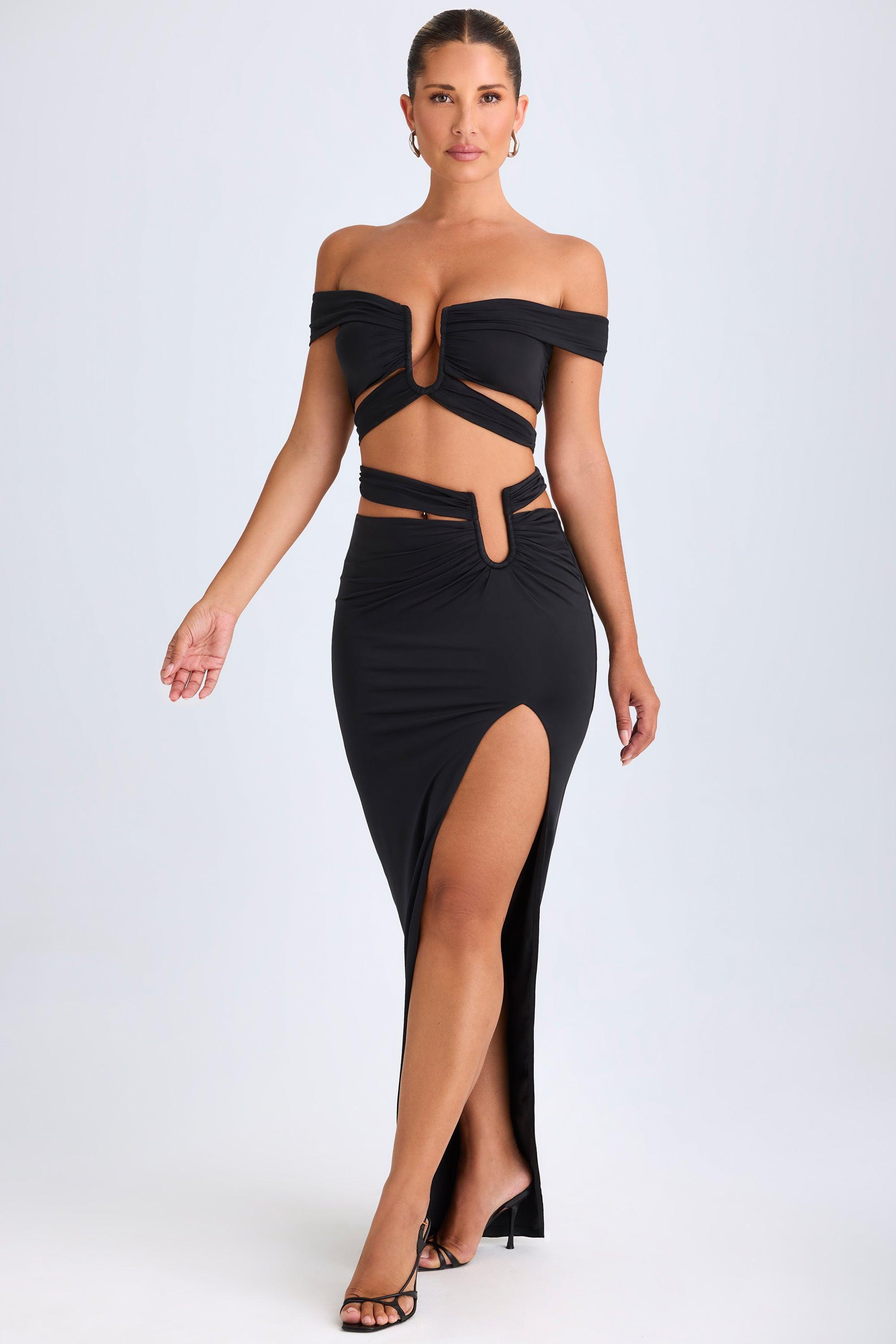 Asymmetric Cut-Out Maxi Skirt in Black Product Image