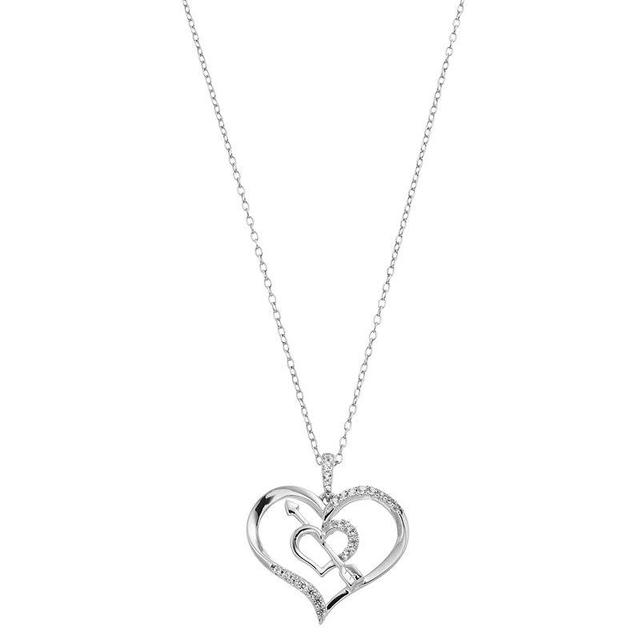 Sterling Silver Lab-Created White Sapphire Double Heart & Arrow Pendant Necklace, Womens Product Image