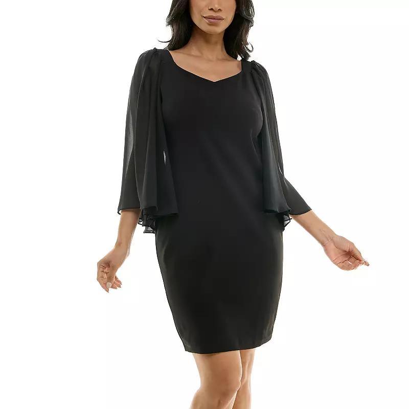 Womens Nina Leonard Batwing Chiffon Sleeve Sweetheart Neck Mini Sheath Dress Product Image