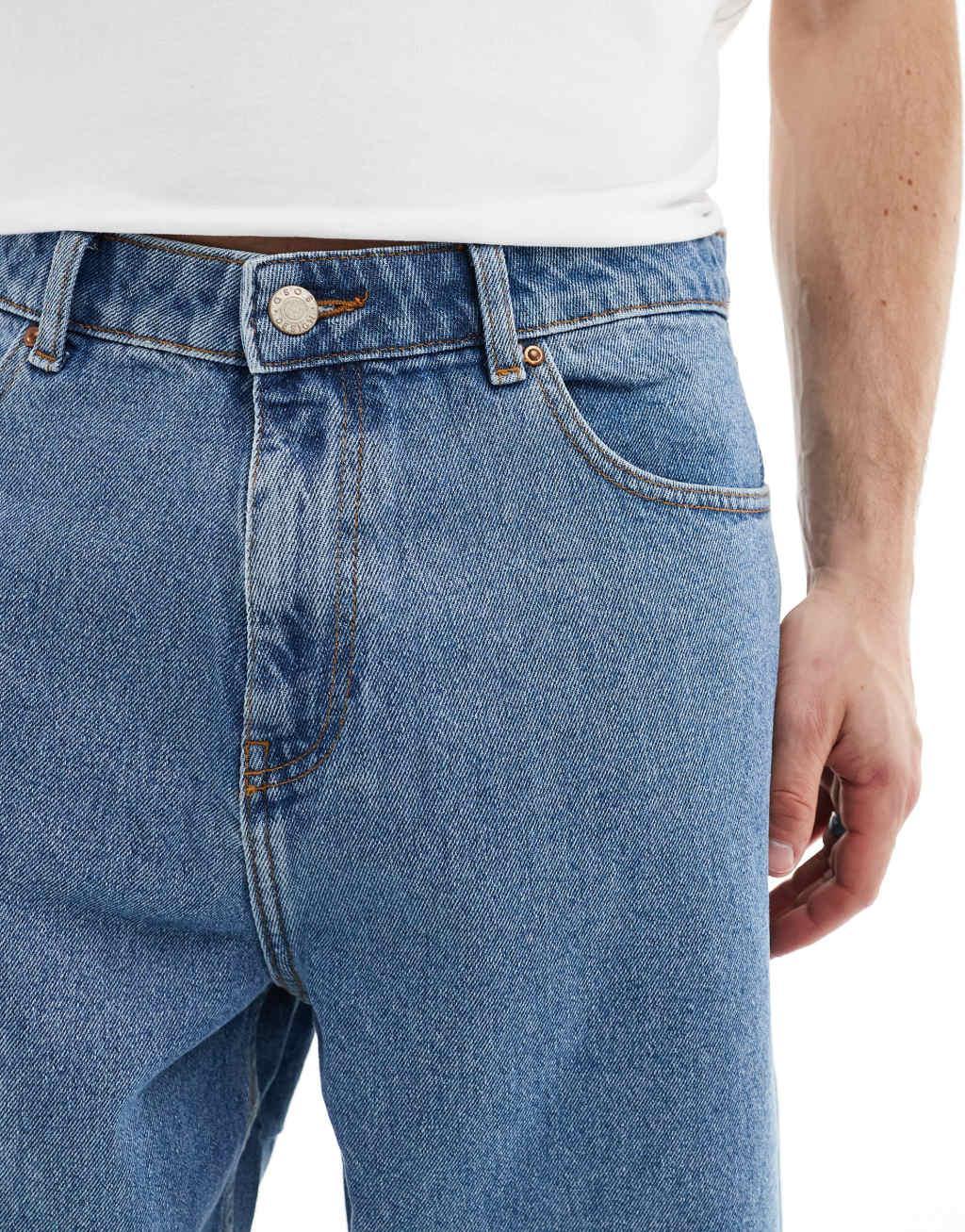 ASOS DESIGN barrel fit jeans in light wash blue Product Image