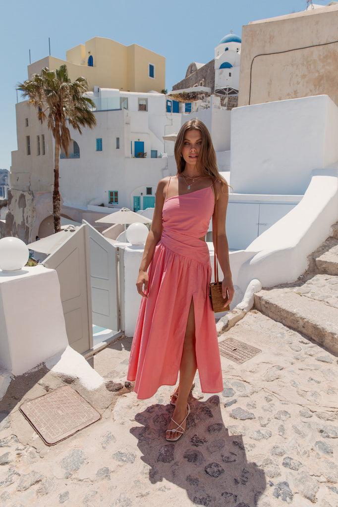 HELLO MOLLY Walks By The Sunrise Maxi Dress Coral Product Image