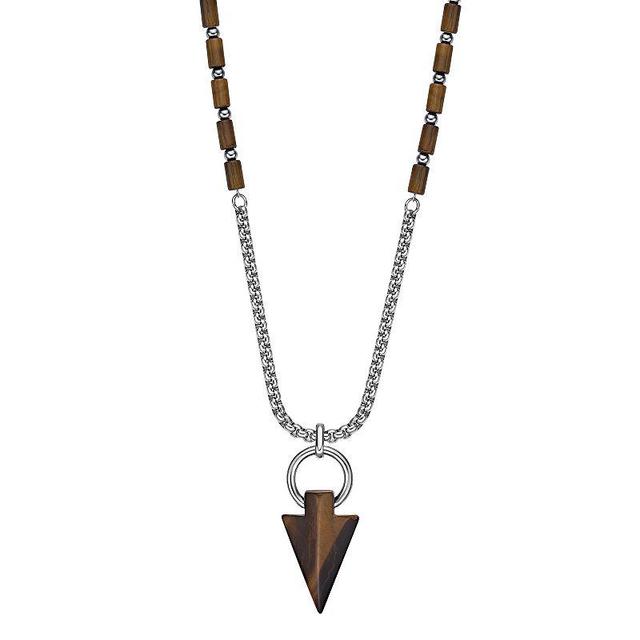 Mens LYNX Stainless Steel Tigers Eye Arrow Head Pendant Necklace Product Image