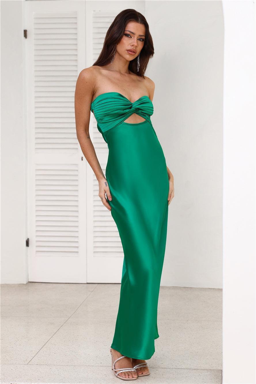 Curious Heart Satin Maxi Dress Forest Green Product Image