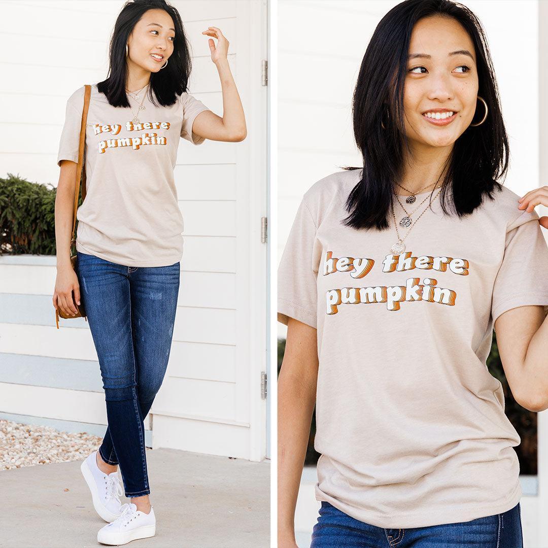 Hey There Pumpkin Heather Tan Brown Graphic Tee Female Product Image