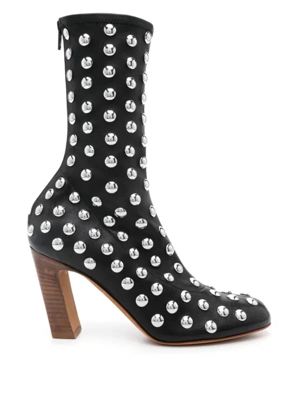 KHAITE Studded Leather Ankle Boots In Black product image