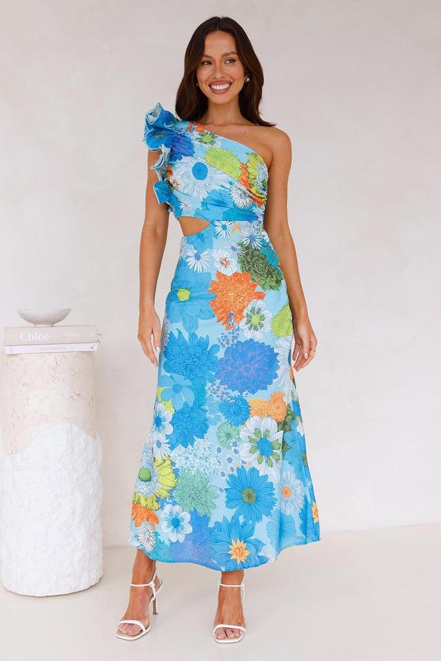 Enchanted Bouquet One Shoulder Midi Dress Blue Product Image