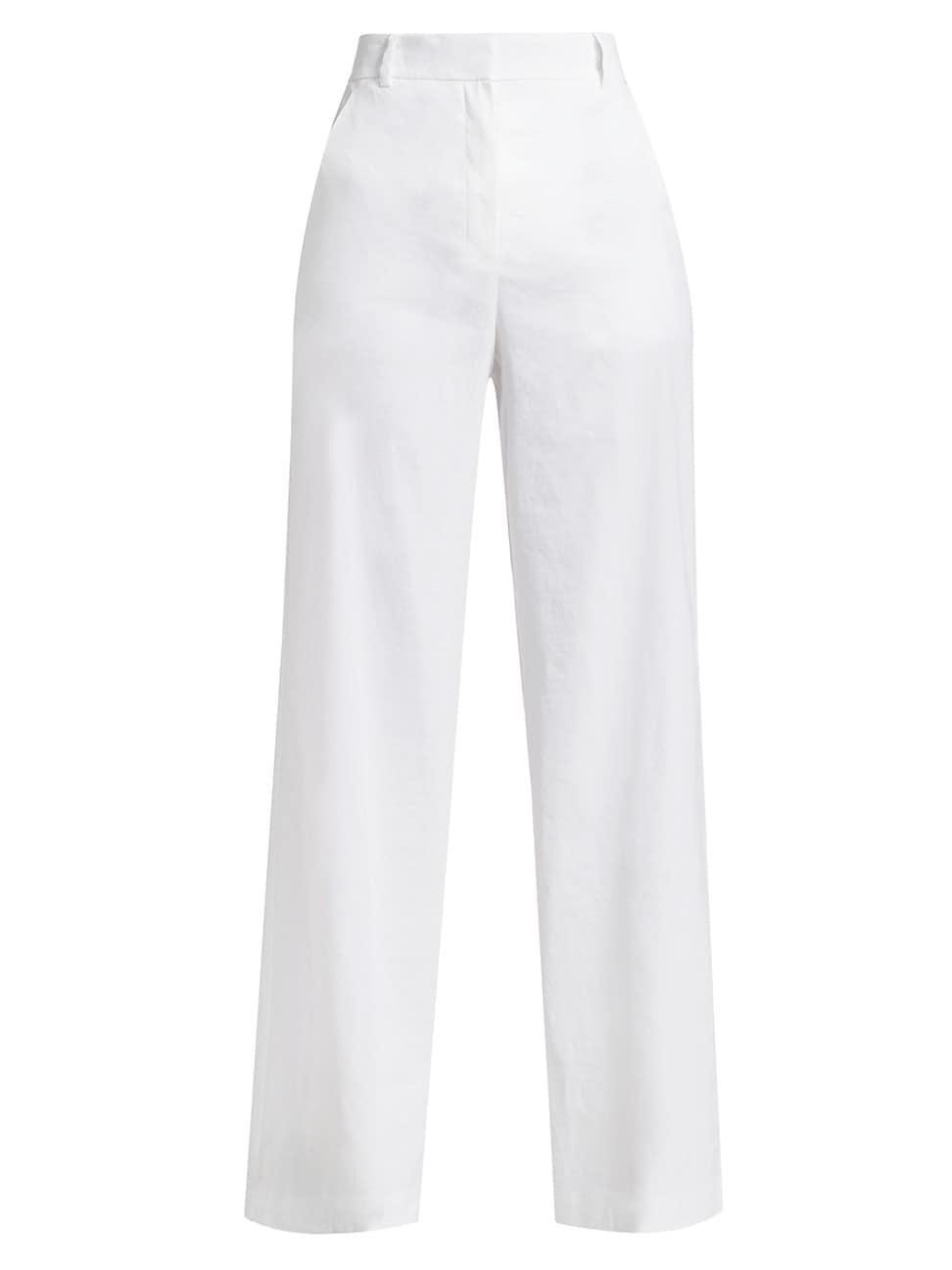 Womens Linen-Blend Wide-Leg Trousers Product Image