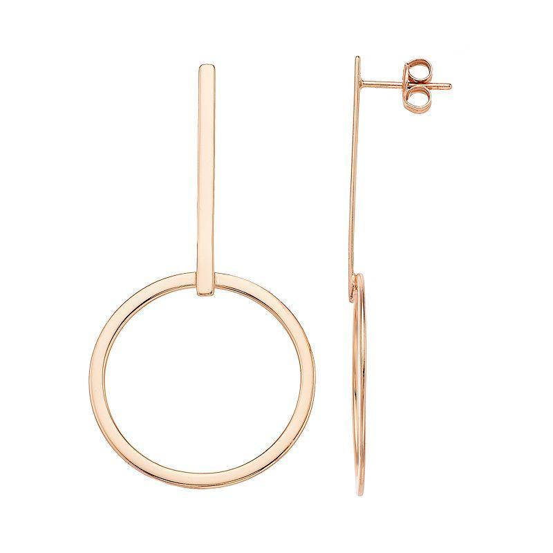 Sterling Silver Bar Hoop Drop Earrings, Womens, 14k Rose Gold Over Product Image