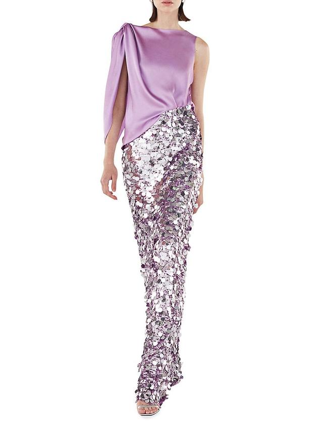 Womens Mixed-Media Satin & Sequined Gown Product Image