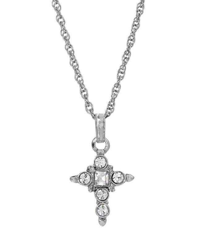 Symbols of Faith Silver Tone Simulated Crystal Cross Pendant Necklace, Womens Product Image