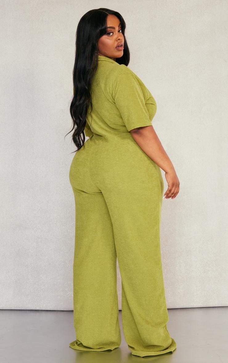  Plus Khaki Towelling Shirt Jumpsuit Product Image