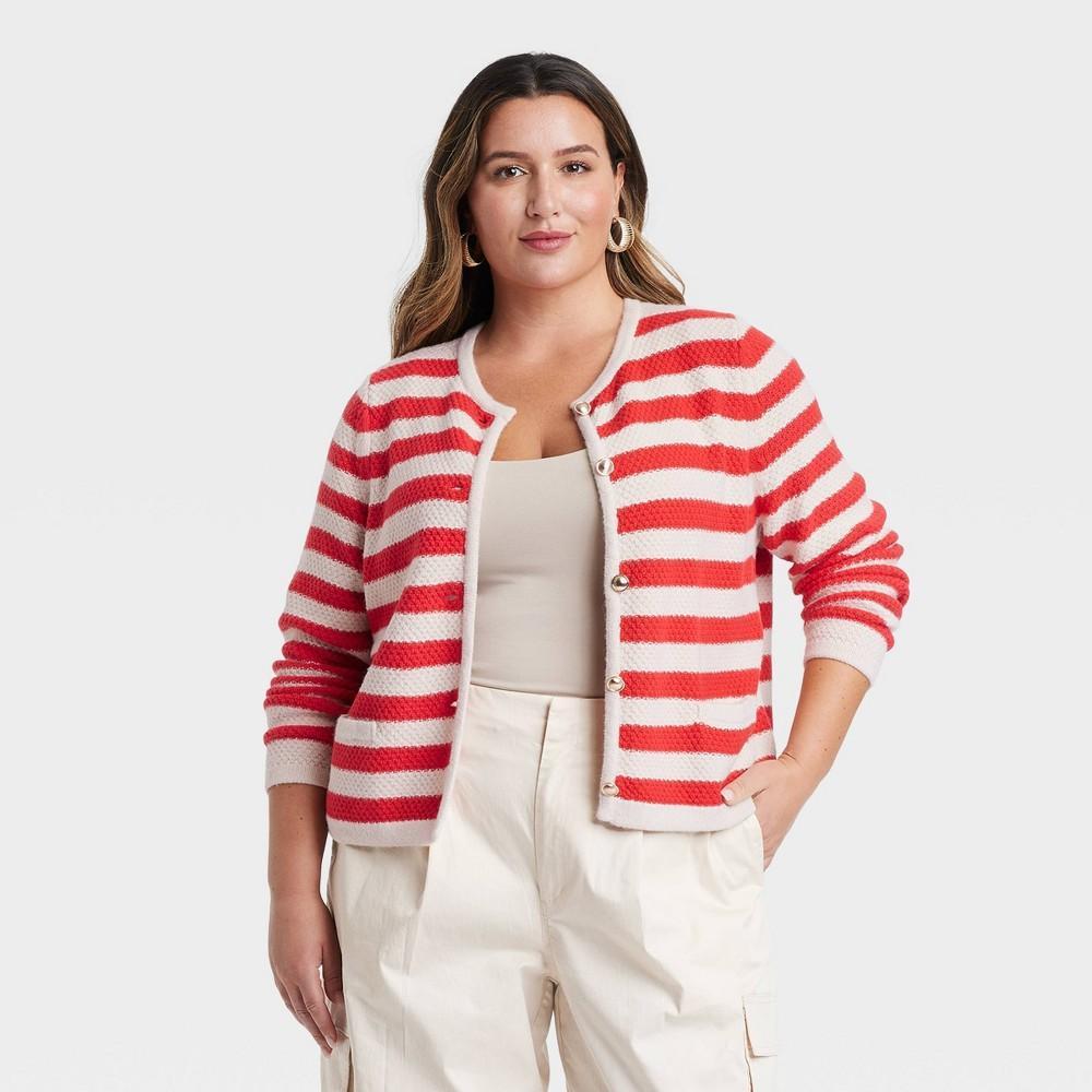 Womens Lady Cardigan - A New Day Red Striped 1X Product Image