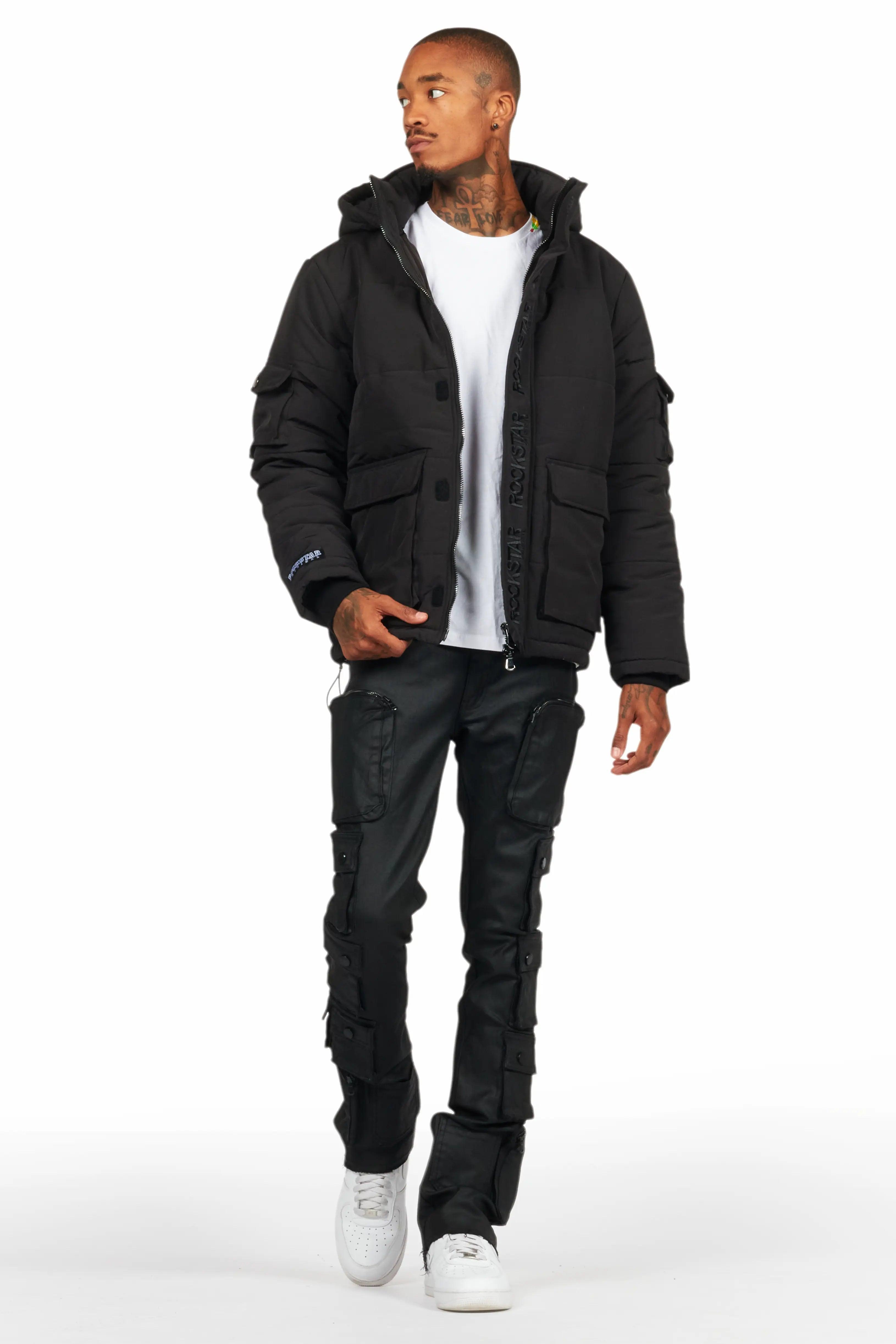 Konrad Black Coated Stacked Flare Jean Male Product Image