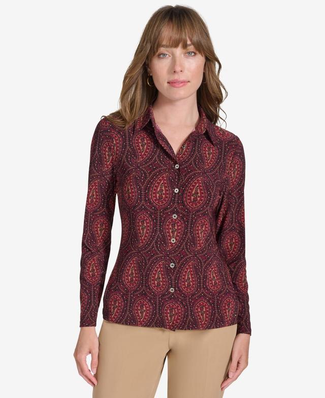 Tommy Hilfiger Womens Paisley-Print Knit Shirt Product Image