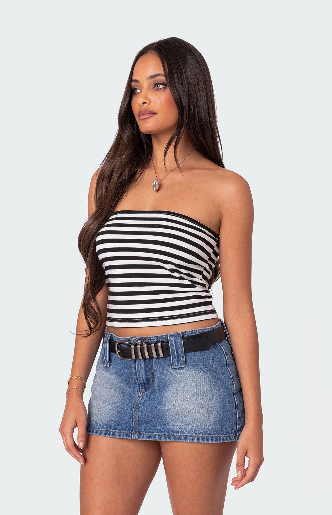 Edikted Women's Alta Striped Tube Top in White/Black - product image