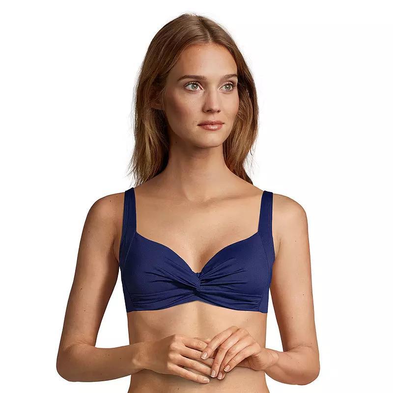 Womens Lands End DDD-Cup Twist-Front Underwire Bikini Top Deep Blue Product Image