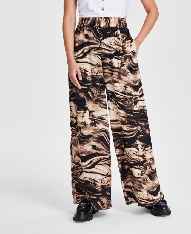 Bar Iii Womens Printed Pull-On Wide-Leg Pants, Created for Macys Product Image