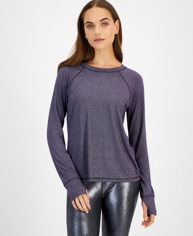 Id Ideology Womens Metallic Raglan-Sleeve Top, Created for Macys Product Image