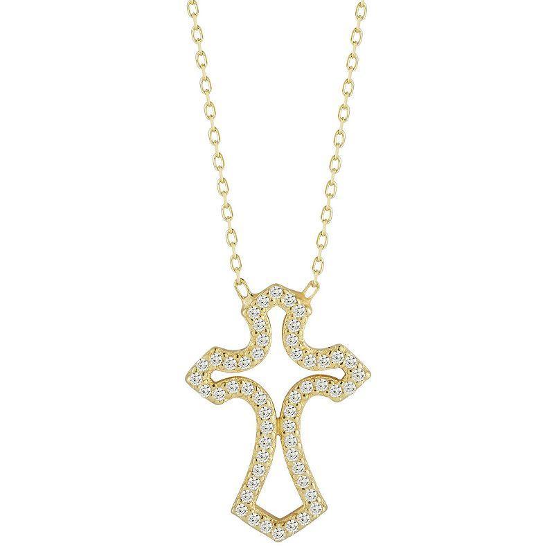 Sunkissed Sterling Cubic Zirconia Open Cross Pendant Necklace, Womens Gold Tone Product Image