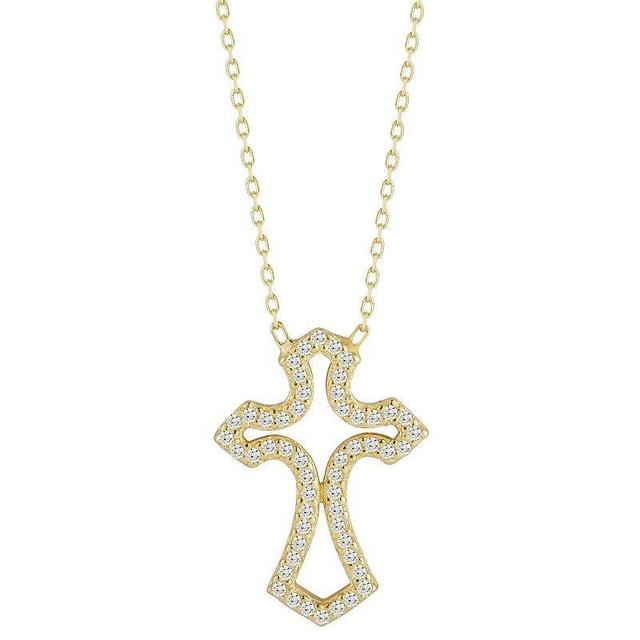 Sunkissed Sterling Cubic Zirconia Open Cross Pendant Necklace, Womens Gold Tone Product Image