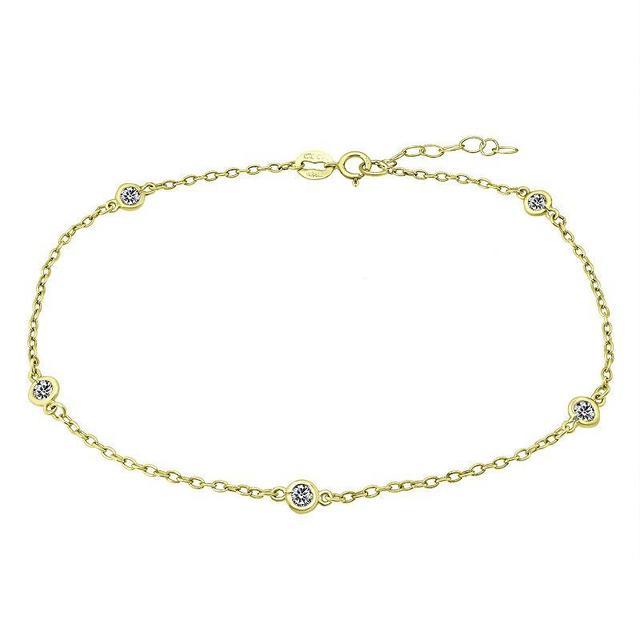 Aleure Precioso 18k Gold Over Sterling Silver Multi Color Cubic Zirconia Station Anklet, Womens Clear Product Image